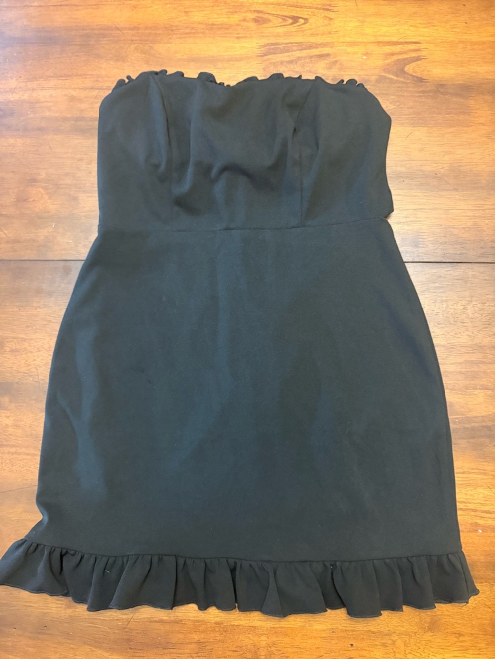 City Vibe Strapless Black Dress with Tie Back and Ruffled Hem Size 13